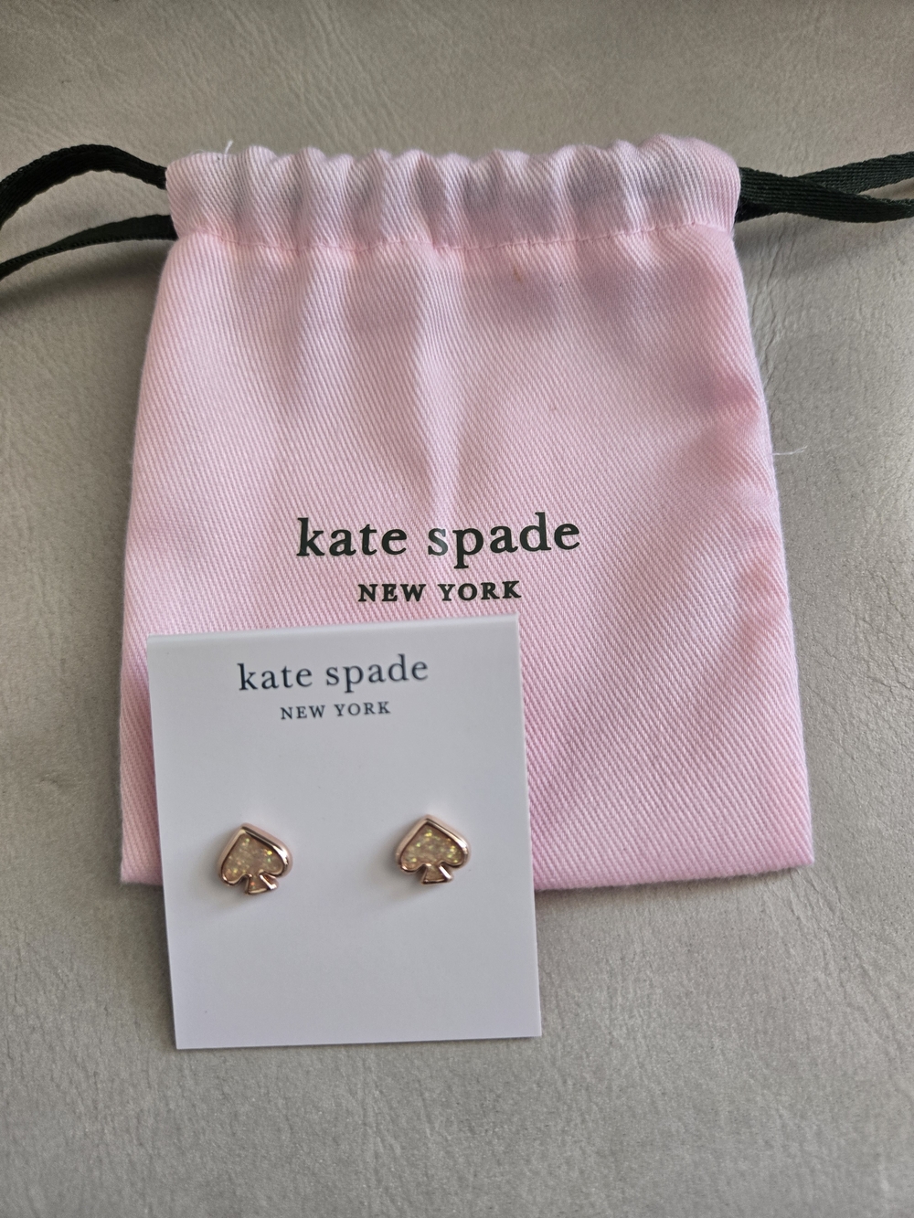 kate spade Gold Glitter Spot The Spade Stud Earrings with Pink Dust Bag Pouch